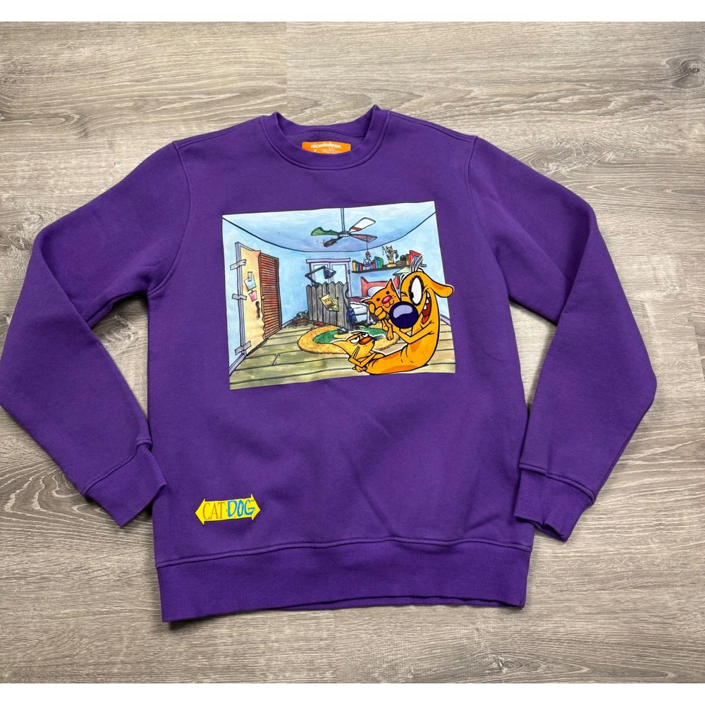 Nickelodeon CatDog Graphic Sweatshirt Purple Mens Medium 90s Cartoon Pullover